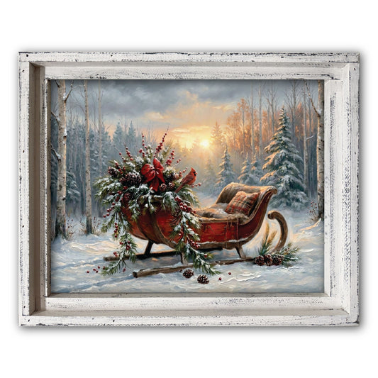 Cardinal's Christmas Sleigh Framed Canvas
