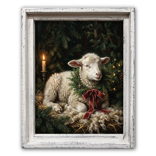 Peaceful Christmas Lamb Framed Canvas