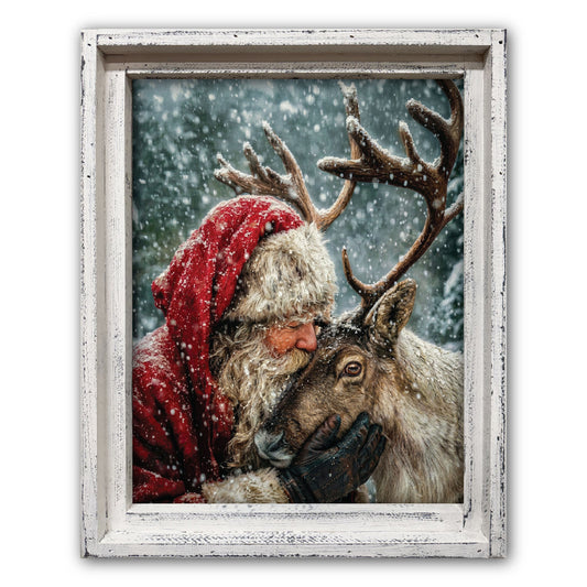 Santa and Reindeer Friendship Framed Canvas