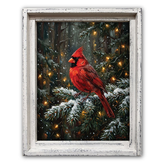 Winter Cardinal Glow Framed Canvas