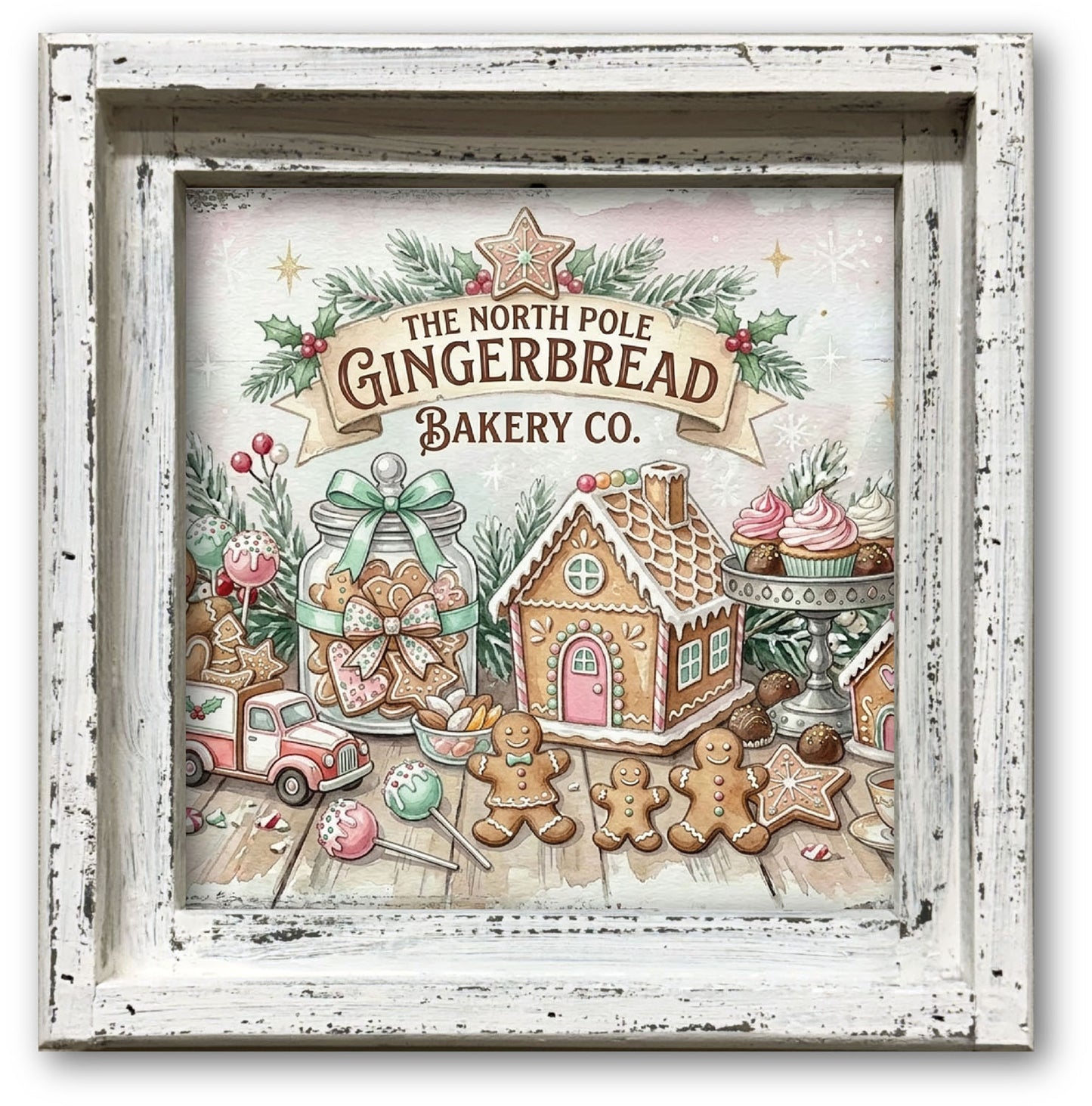 North Pole Gingerbread Bakery Framed Canvas