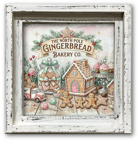 North Pole Gingerbread Bakery Framed Canvas