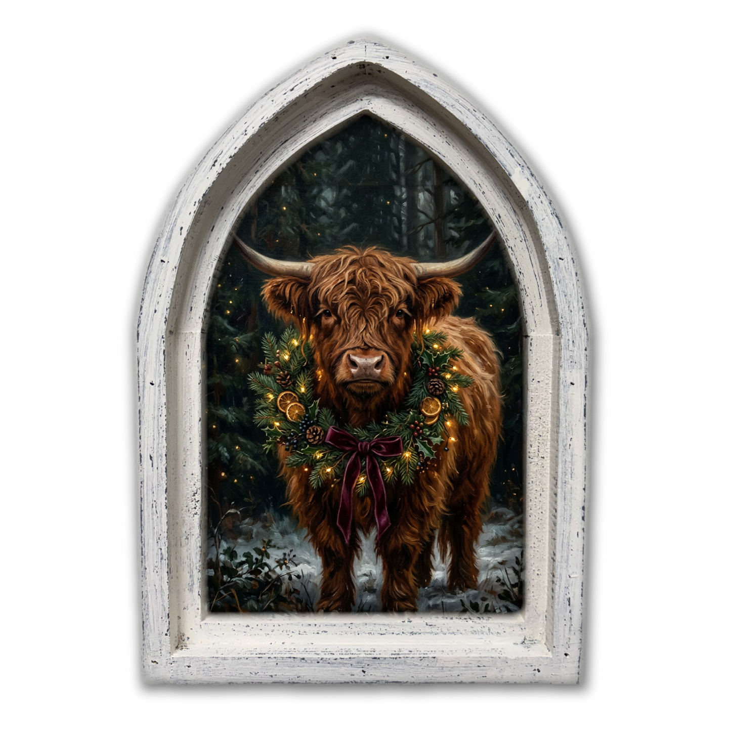 Majestic Highland Cow Christmas Wreath Framed Canvas