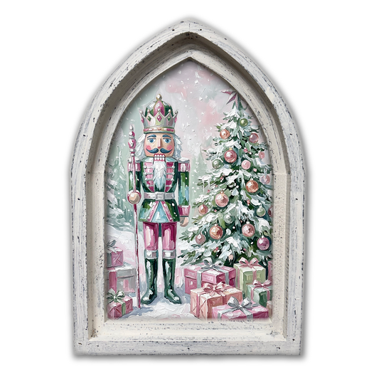 Artistic Nutcracker Christmas Pink and Mint Framed Canvas