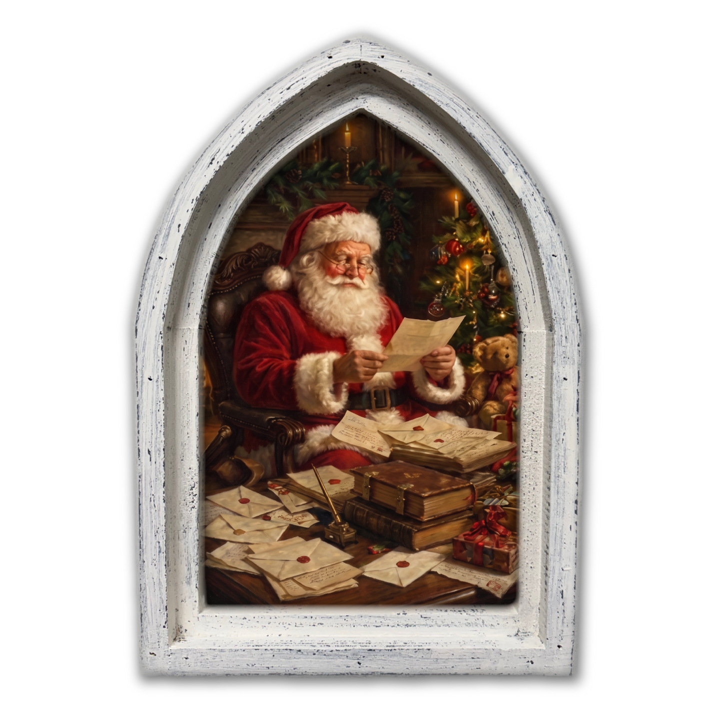 Santa Reading Christmas Letters Framed Canvas