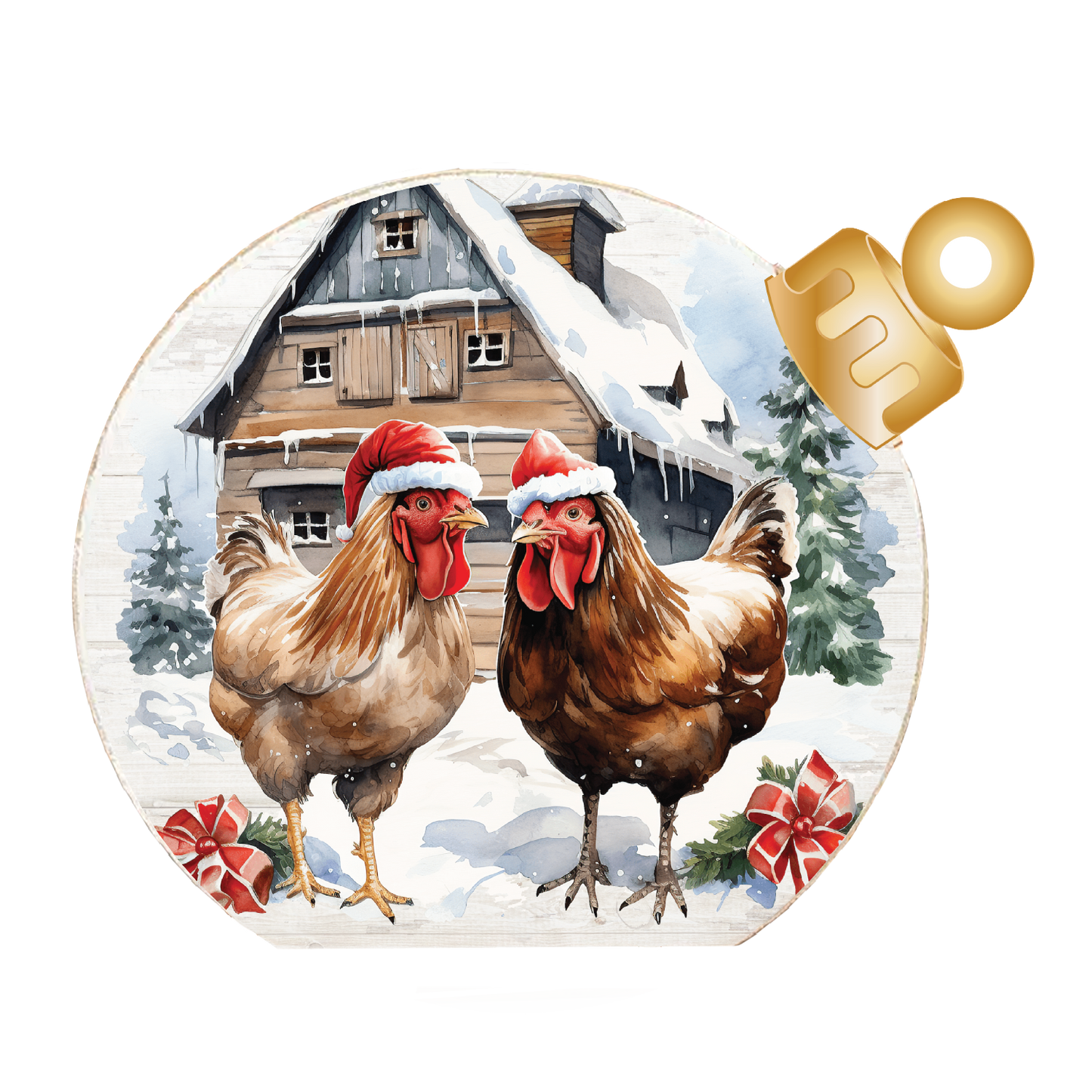 Christmas Chickens Wood Table Top Sitter