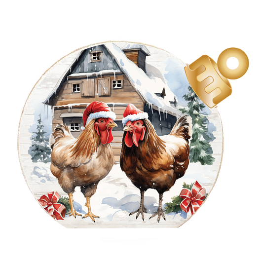 Christmas Chickens Wood Table Top Sitter