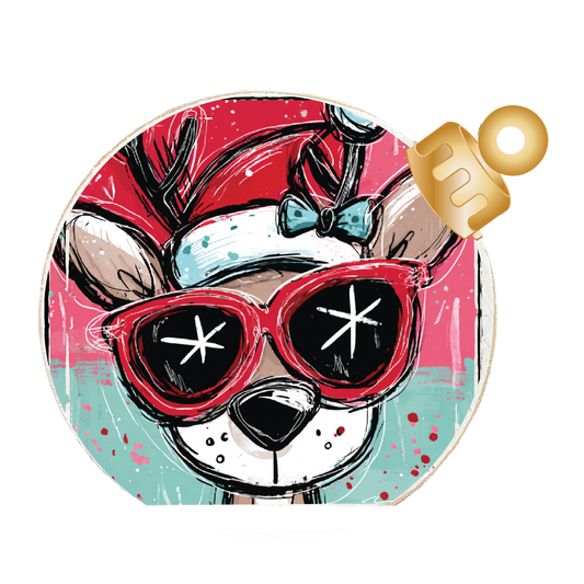Cool Reindeer with Sunglasses Wood Table Top Sitter
