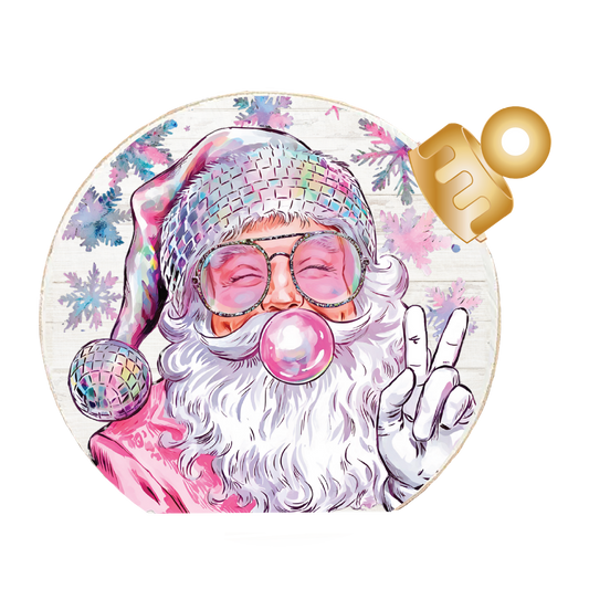 Disco Santa Bubble Gum Wood Table Top Sitter