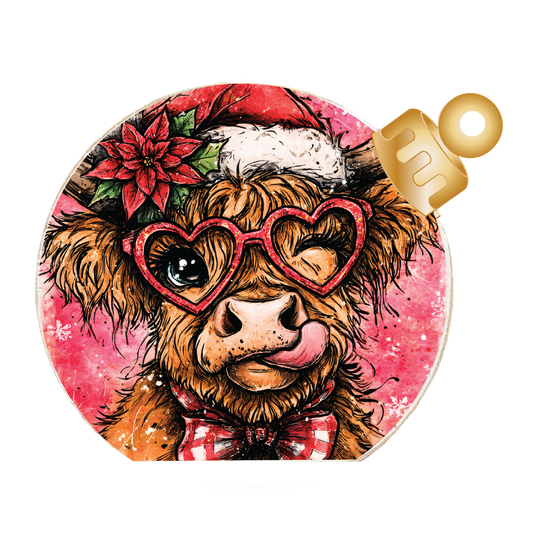 Festive Highland Cow Wood Table Top Sitter
