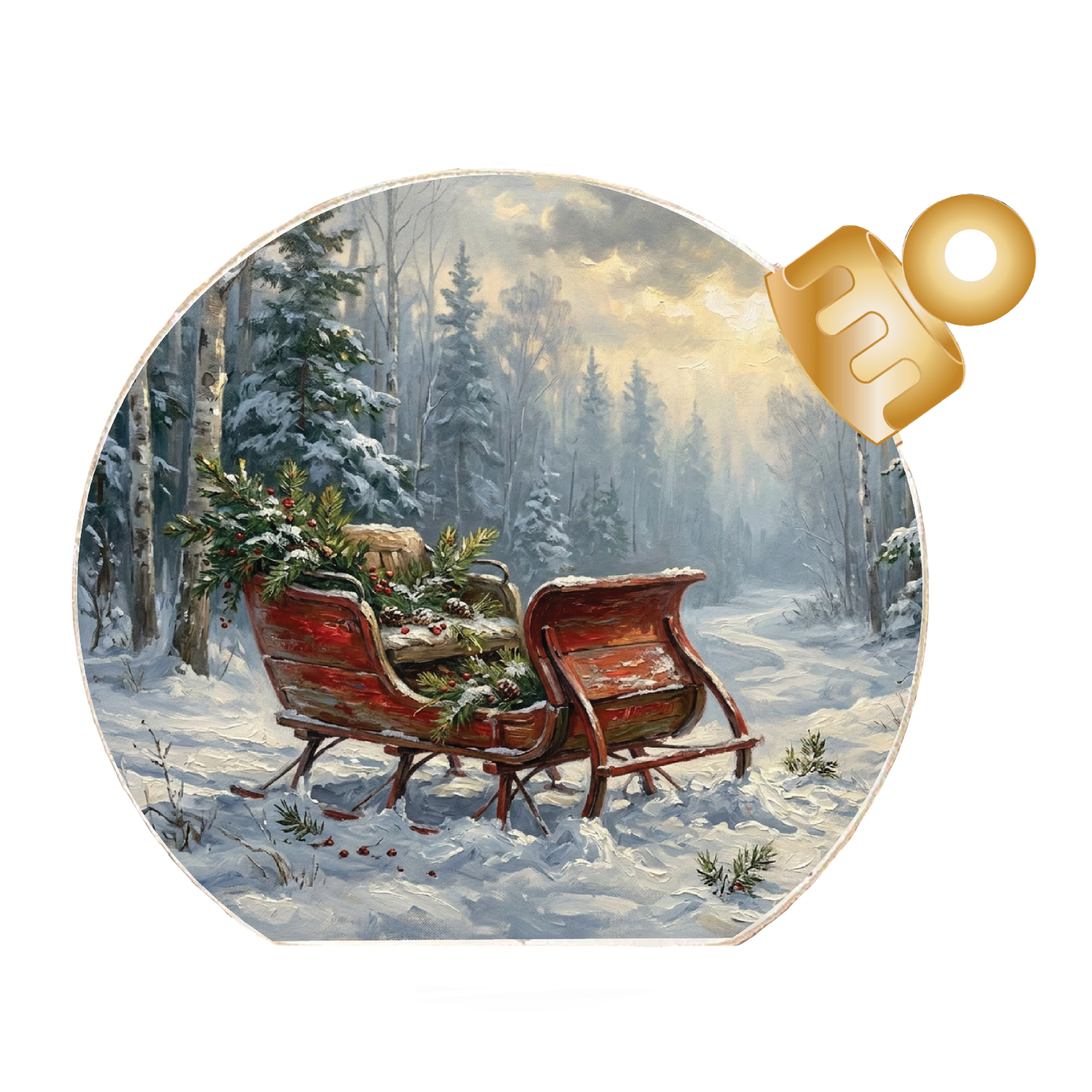 Snowy Christmas Sleigh Wood Table Top Sitter