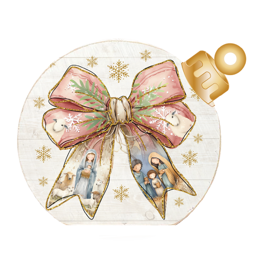 Nativity Christmas Bow Wood Table Top Sitter