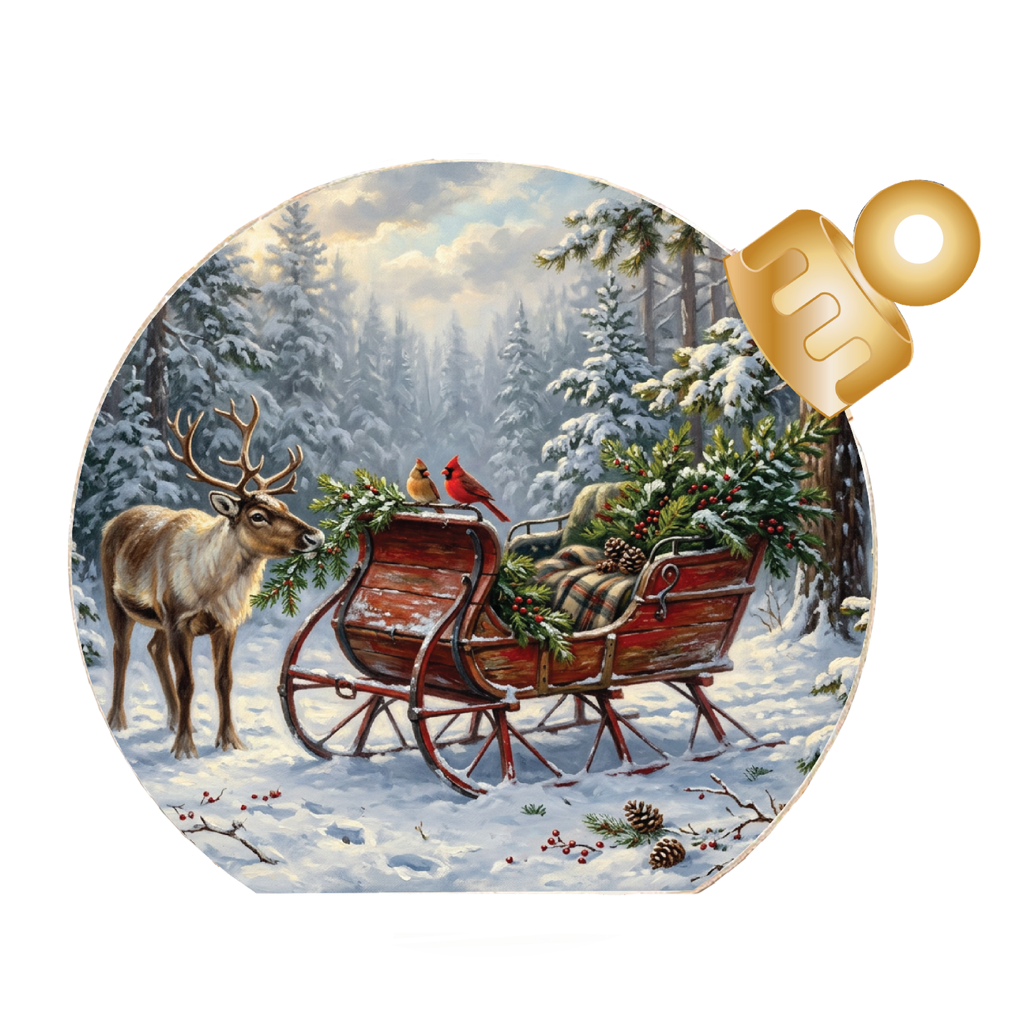Woodland Sleigh & Reindeer Wood Table Top Sitter