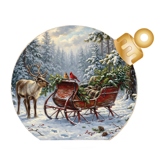 Woodland Sleigh & Reindeer Wood Table Top Sitter