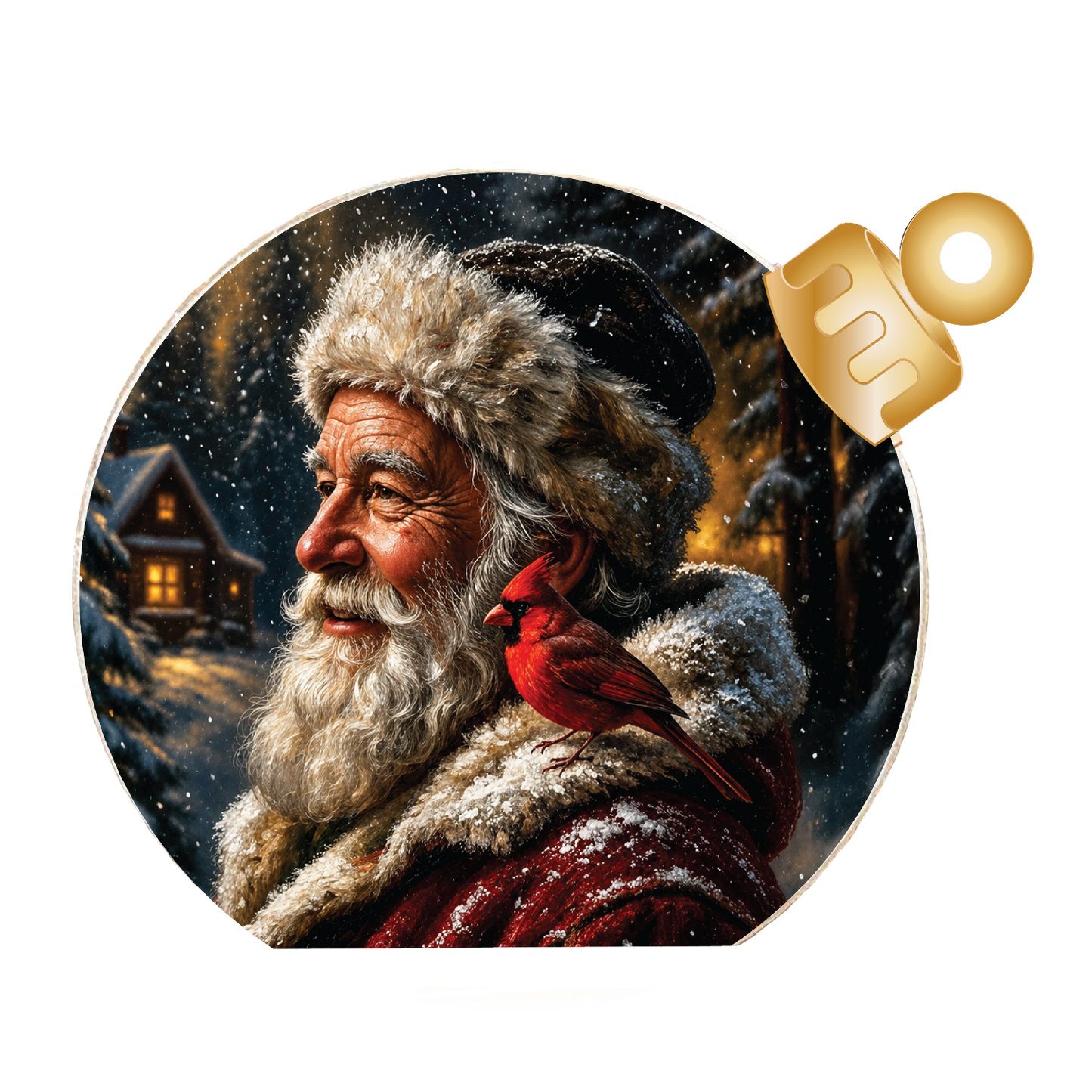 Rustic Santa with Cardinal Wood Table Top Sitter