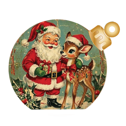 Vintage Santa & Reindeer Wood Table Top Sitter