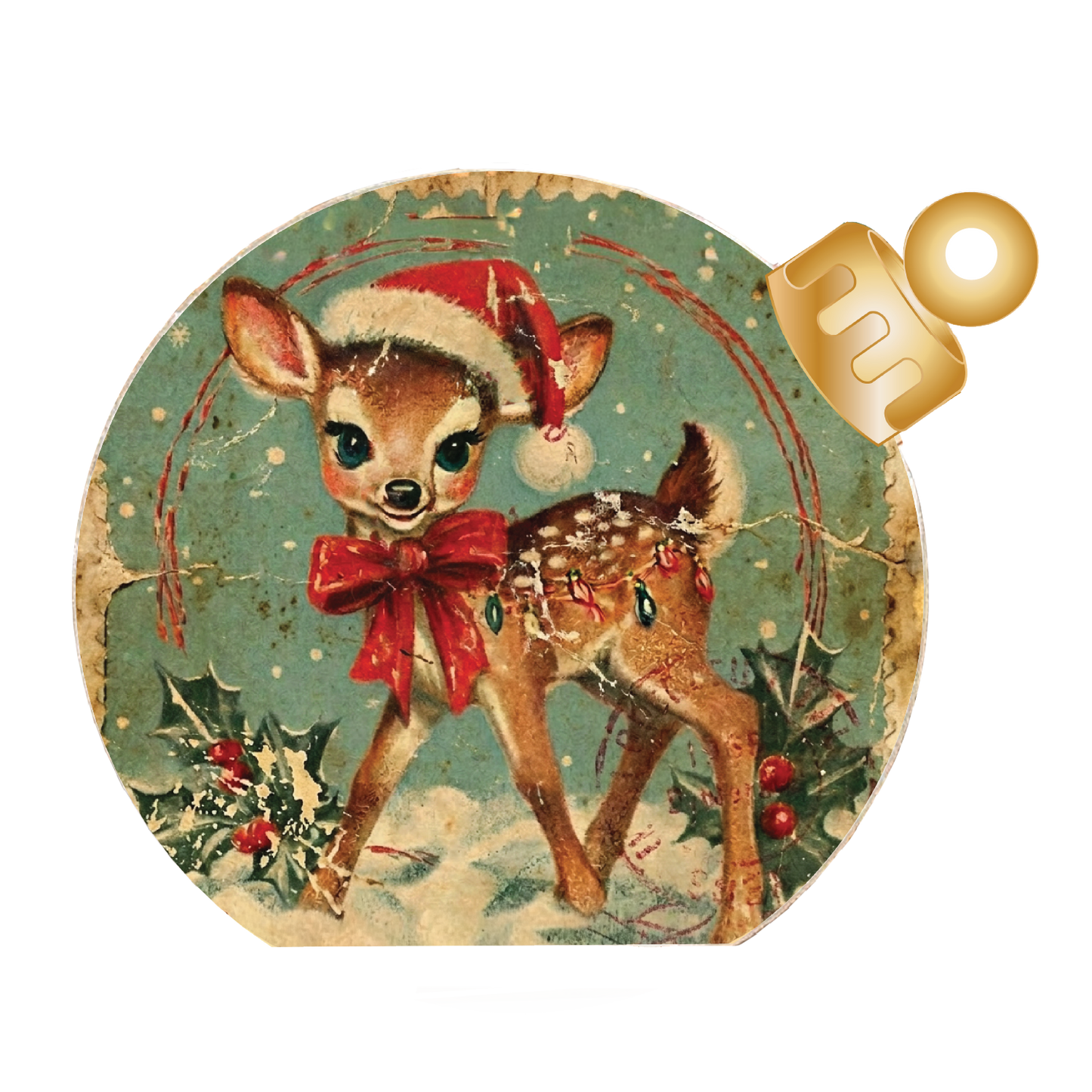 Vintage Christmas Fawn Wood Table Top Sitter