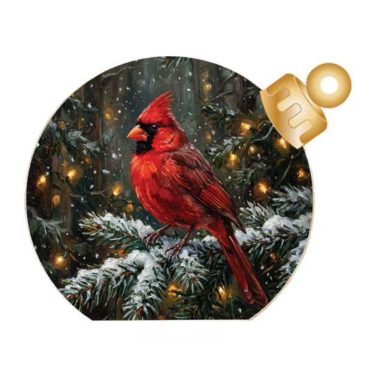 Winter Cardinal Bird Wood Table Top Sitter