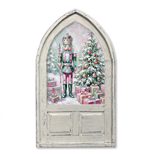 Artistic Nutcracker Christmas Pink and Mint Framed Canvas