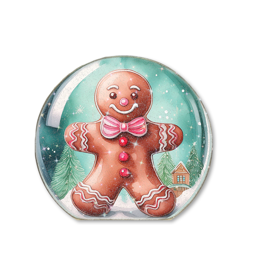 Snow Globe Sitter Pink & Mint Green Gingerbread Man 1