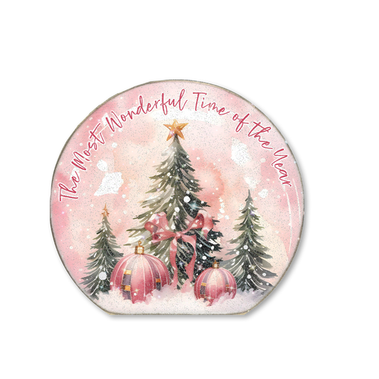 Snow Globe Sitter Wonderful Time of Year Tree Pink