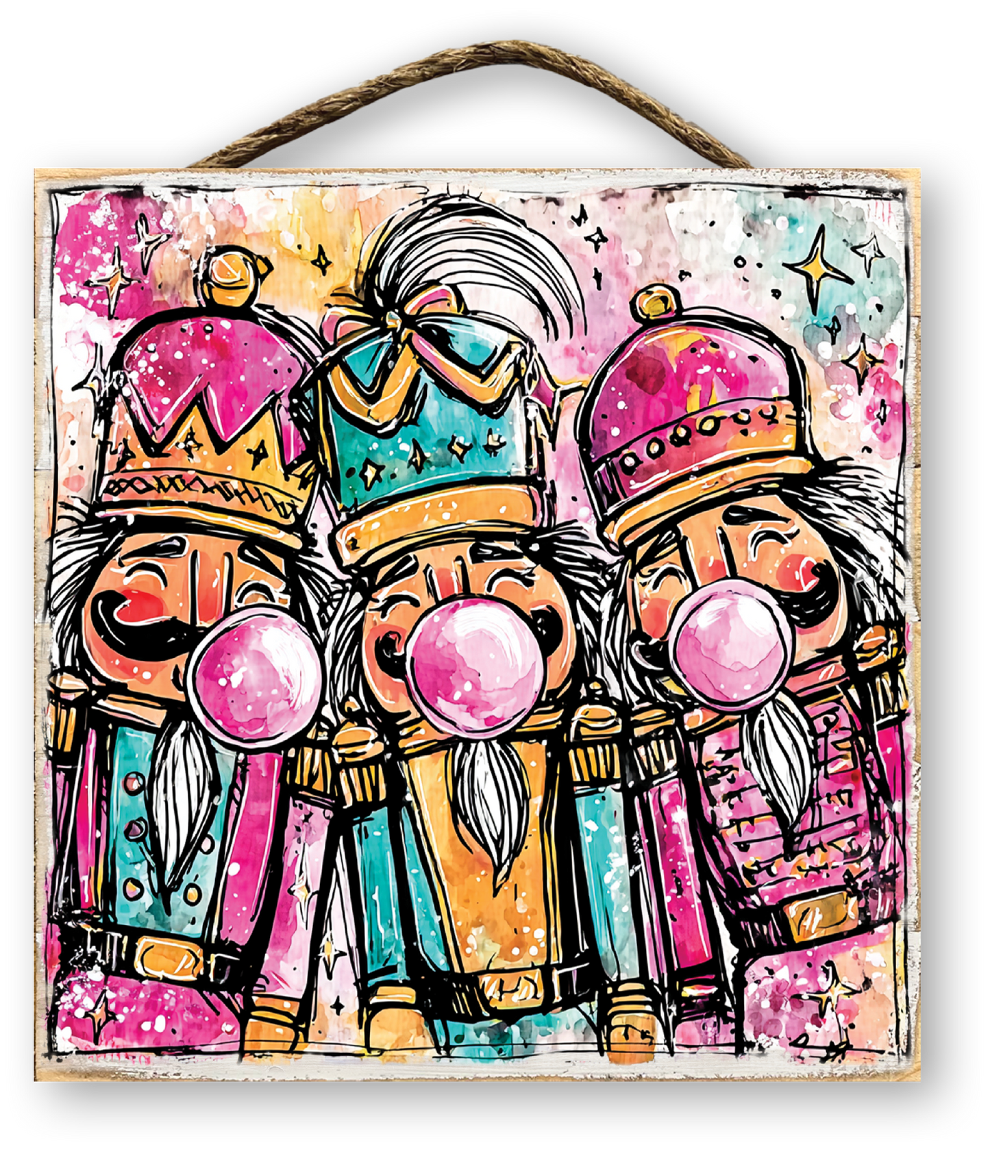Pink Bubble Gum Nutcracker Trio Christmas Sign