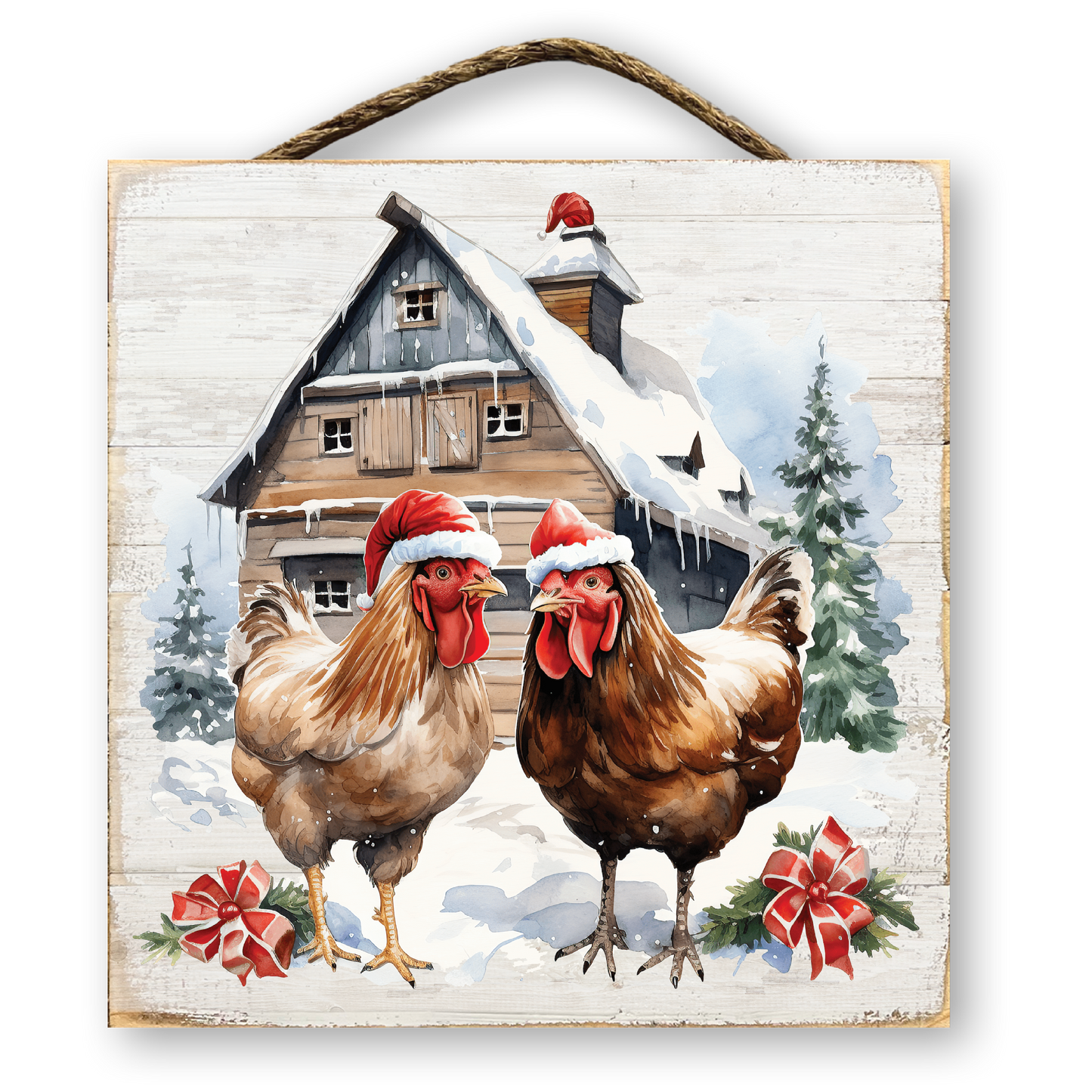 Vintage Festive Chickens Christmas Sign