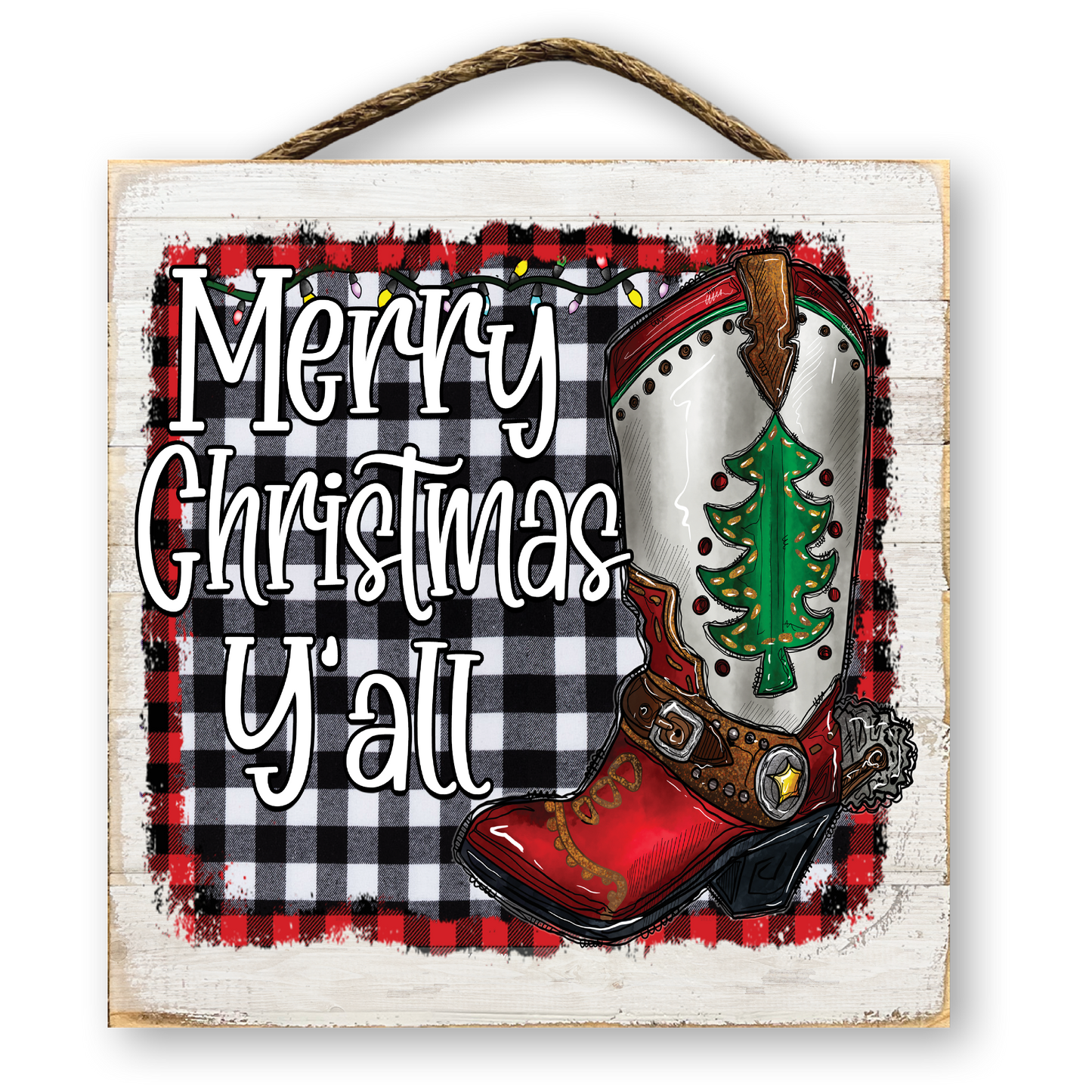 Merry Christmas Y'all Cowboy Boot Sign
