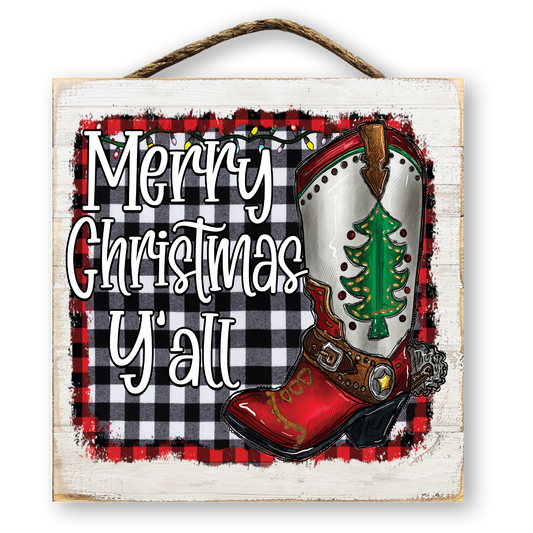 Merry Christmas Y'all Cowboy Boot Sign