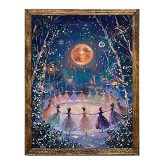 Ballerina Winter Wonderland Wall Art – Snowy Forest & Harvest Moon