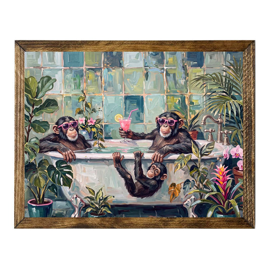 Whimsical Monkey in Bathtub Wall Art Print
