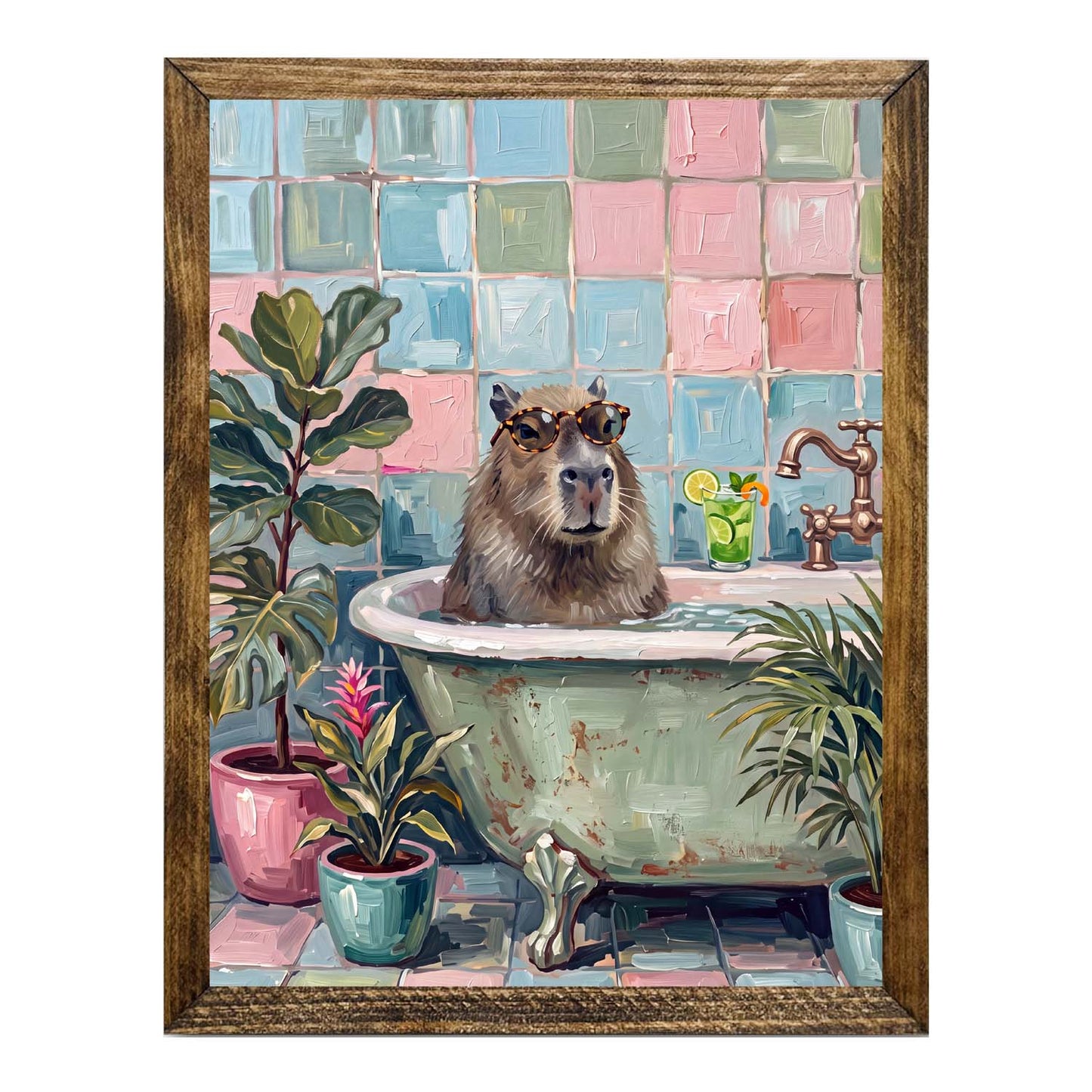 Capybara in Bathtub Wall Art Print