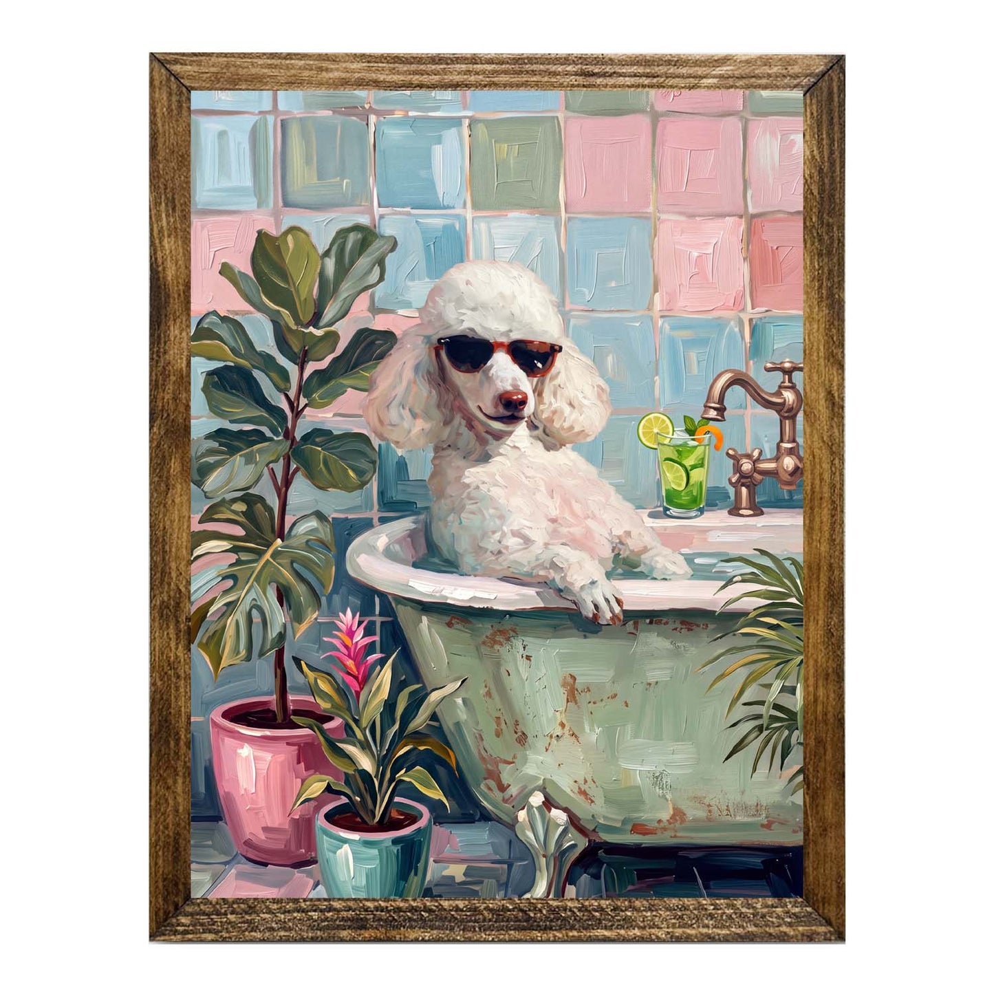 Whimsical Poodle in Bathtub Wall Art Print