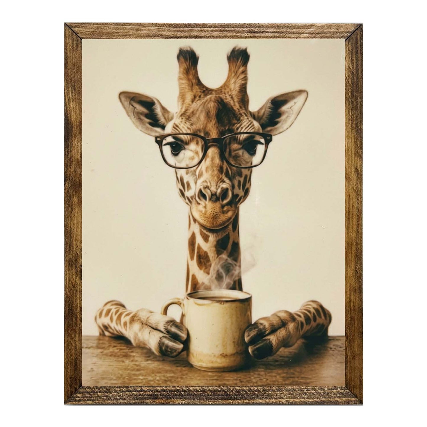 Whimsical Giraffe with Glasses & Coffee Framed Wall Artwork