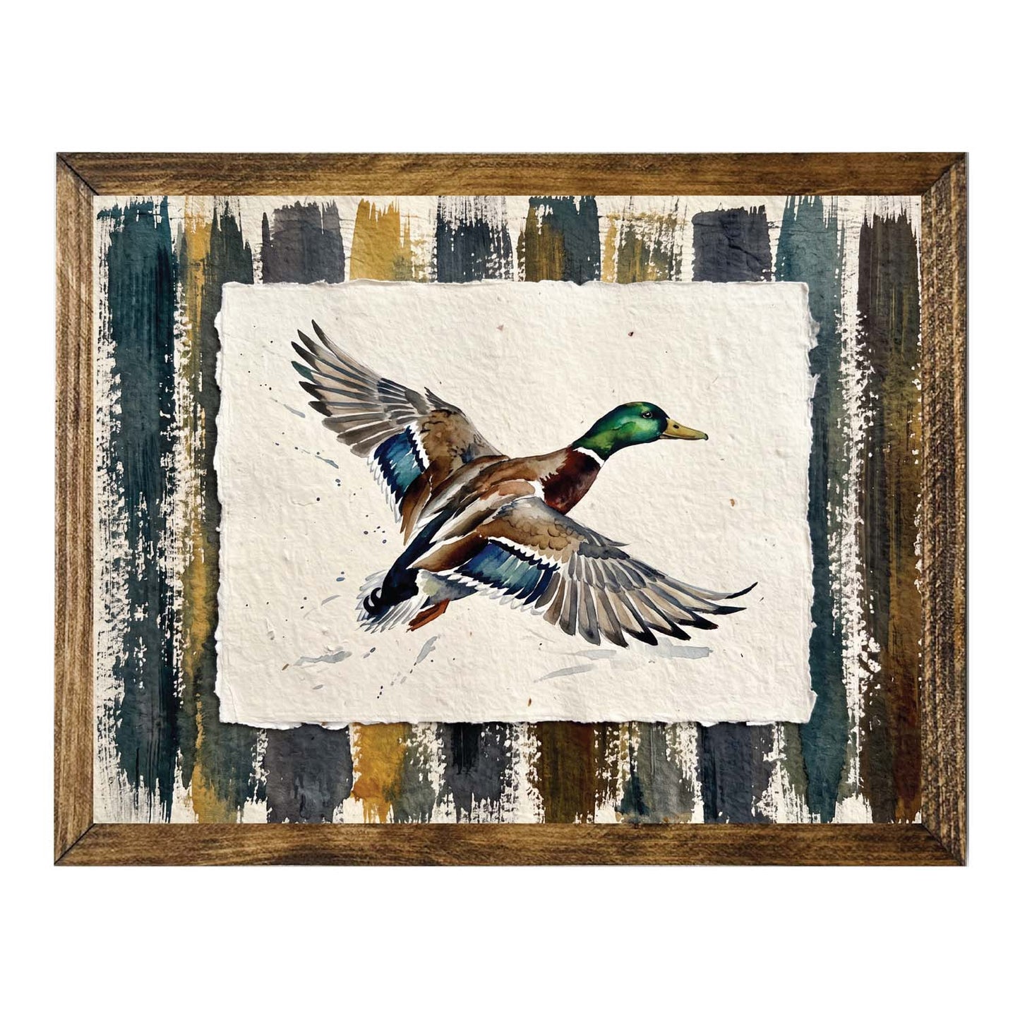 Rustic Flying Mallard Duck Wall Art Print