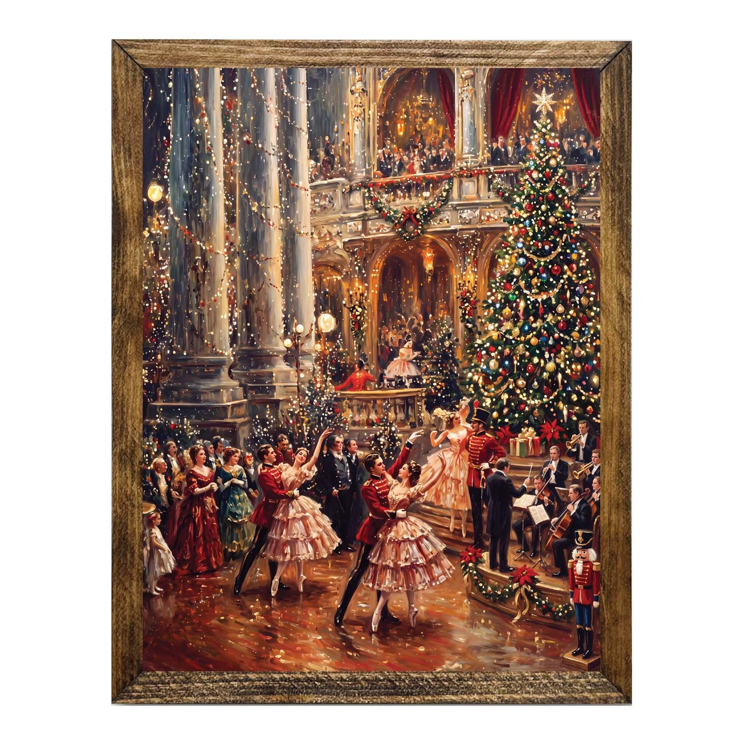 Nutcracker Christmas Ballroom Wall Art – Vintage Ballet Holiday Painting
