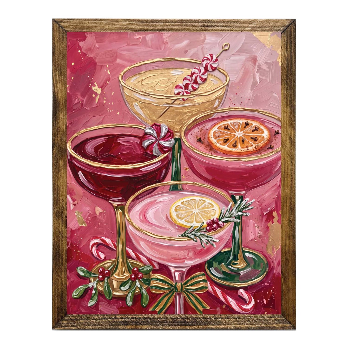 Christmas Cocktails Wall Art – Festive Pink & Red Holiday Drink Print