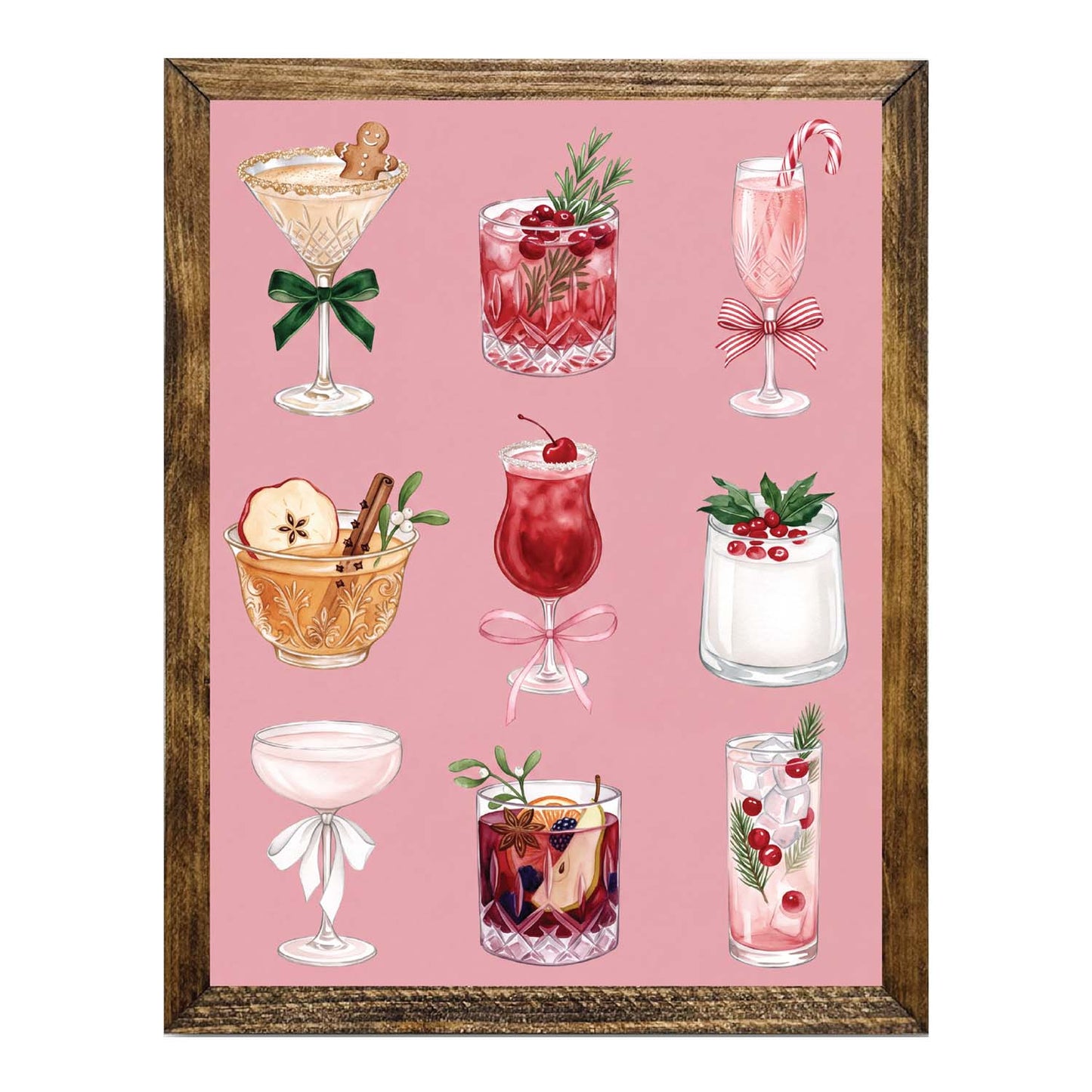 Merry Little Cocktail Wall Art – Pink Christmas Drink Watercolor Print
