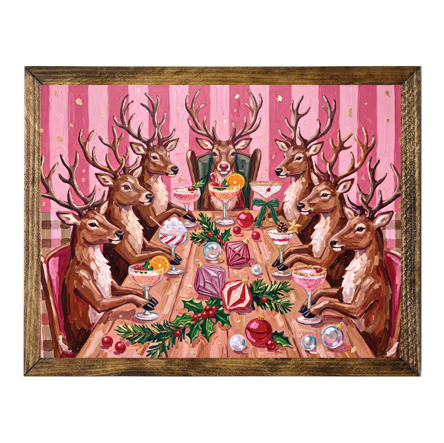 Reindeer Cocktail Party Wall Art – Whimsical Christmas Holiday Print