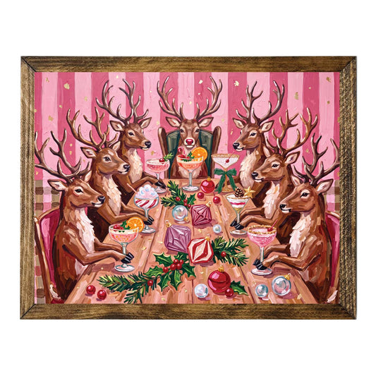 Reindeer Cocktail Party Wall Art – Whimsical Christmas Holiday Print