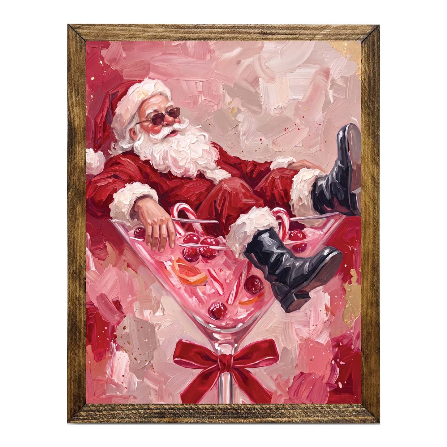 Santa in a Martini Glass Wall Art – Whimsical Christmas Cocktail Print