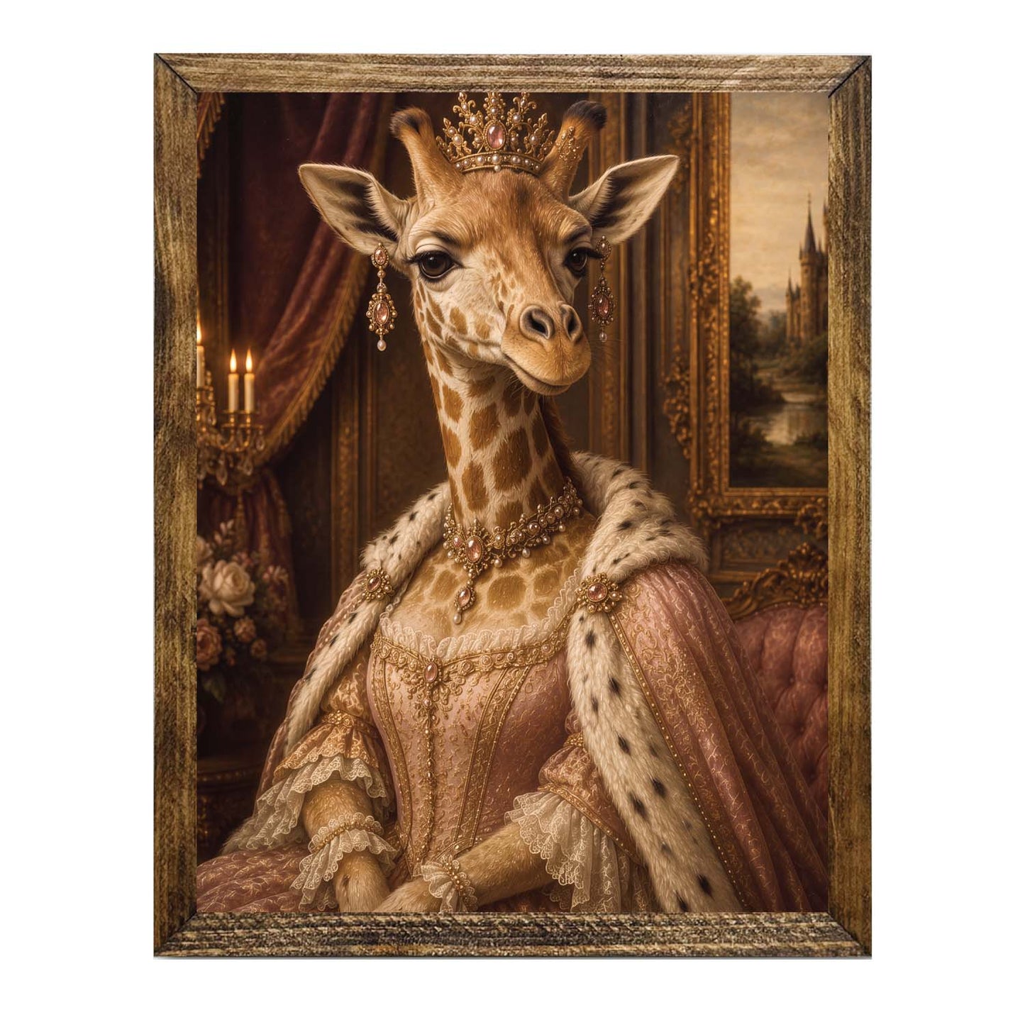 Vintage Giraffe Royal Renaissance Framed Wall Art Print