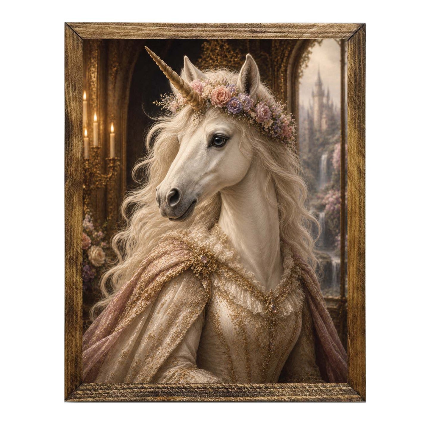 White Unicorn Royal Portrait Framed Wall Art Print