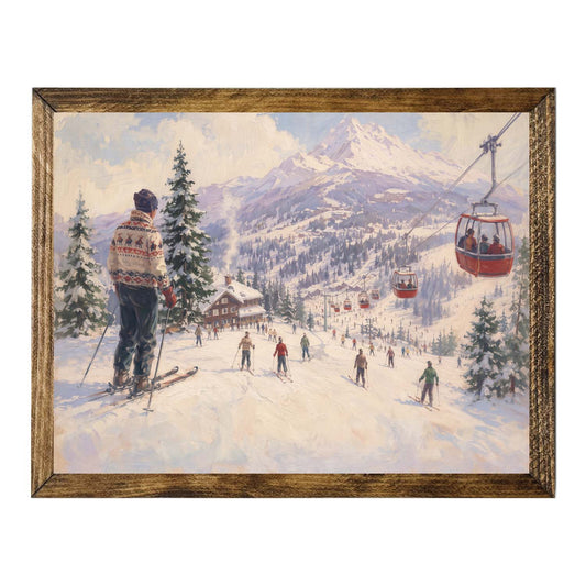 Vintage Ski Resort Wall Art – Cozy Winter Alpine Lodge Print