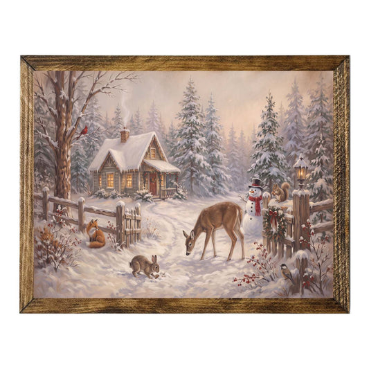 Holiday Home Winter Wall Art – Cozy Cabin & Snowy Forest Christmas Print
