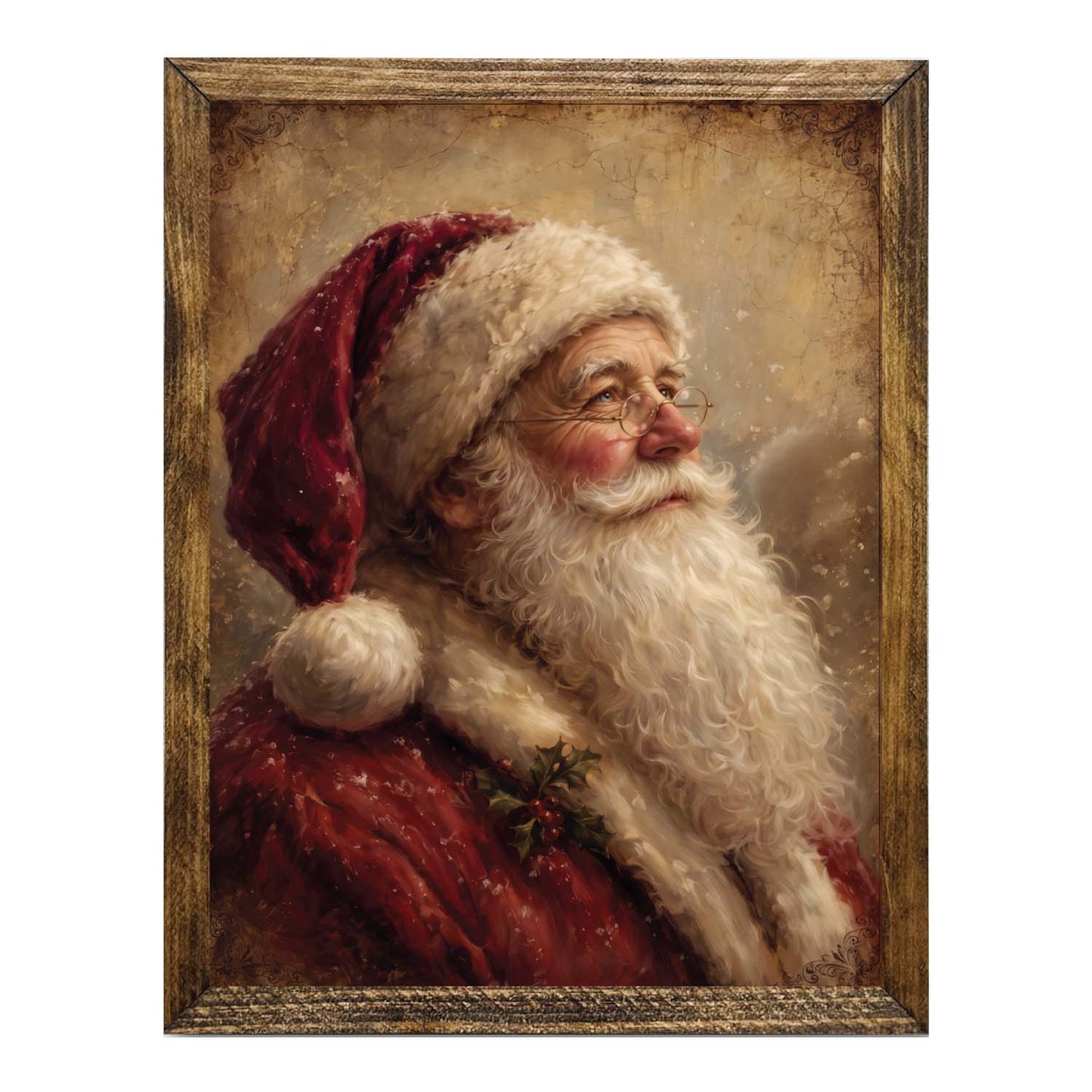 Vintage Santa Claus Profile Wall Art – Rustic Christmas Portrait Print