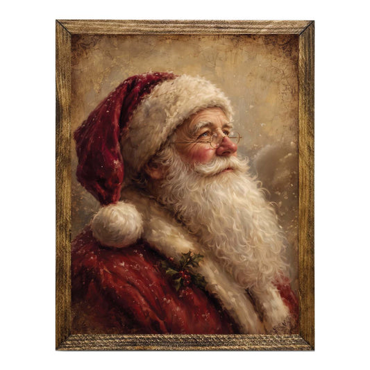 Vintage Santa Claus Profile Wall Art – Rustic Christmas Portrait Print