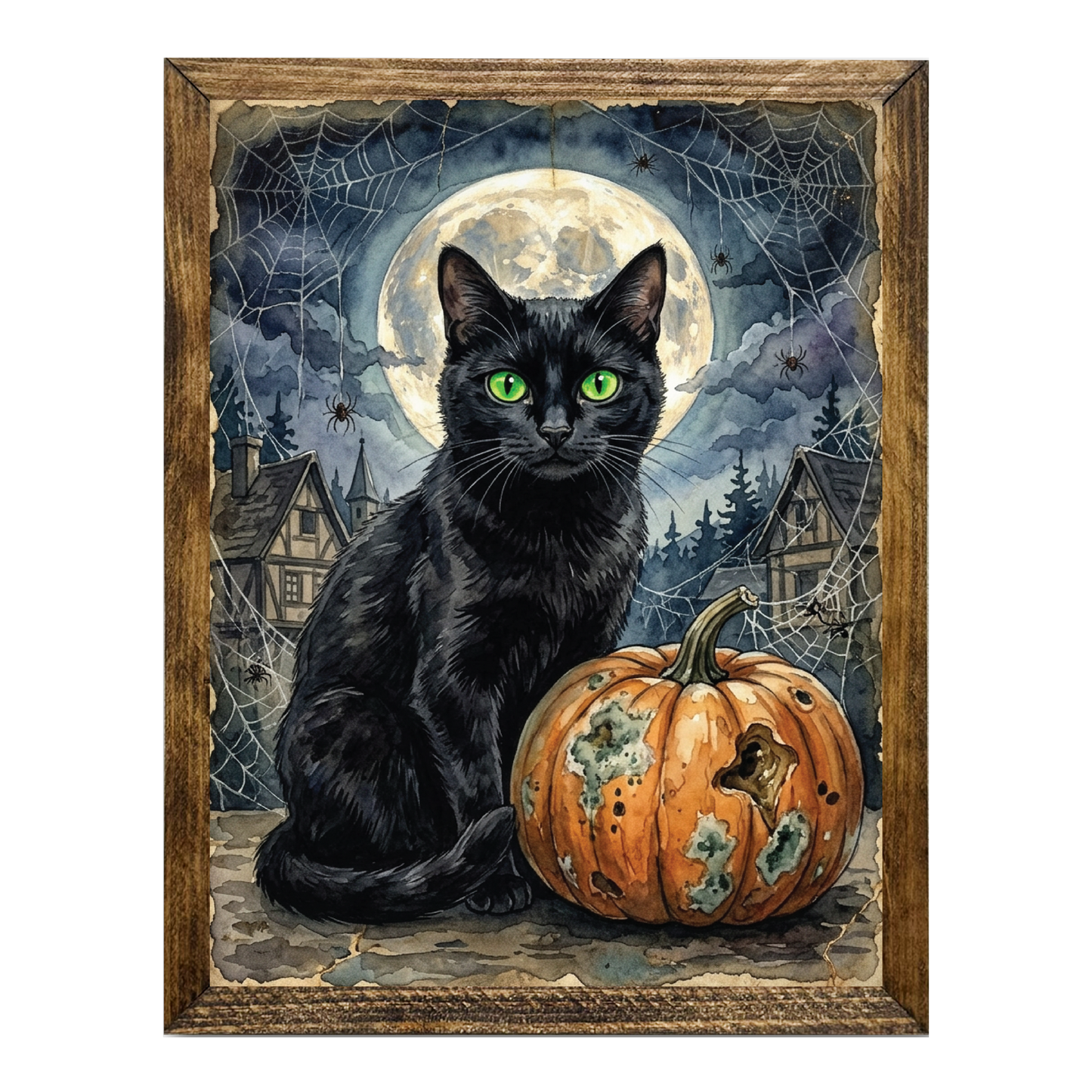 Gothic Black Cat and Pumpkin Halloween
