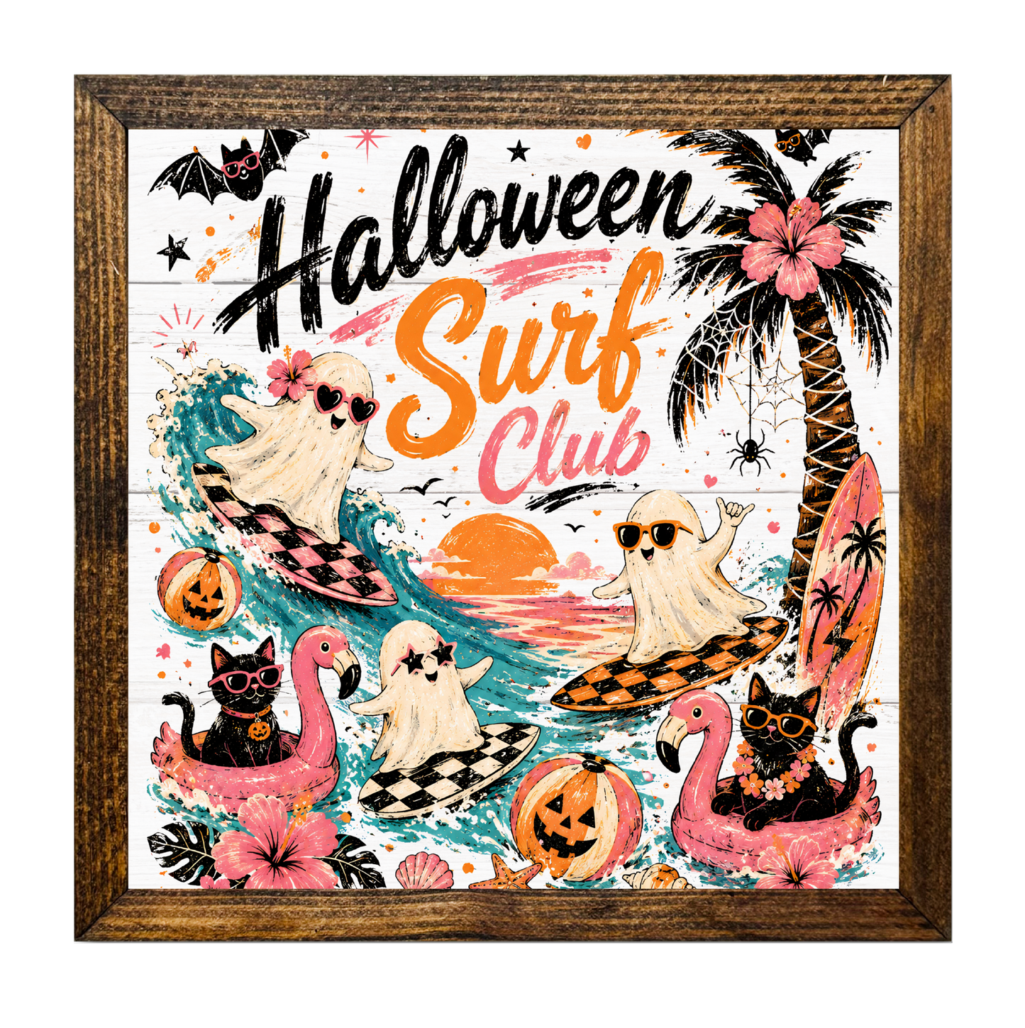 Spooky Halloween Surf Club Ghosts, Cats & Flamingos