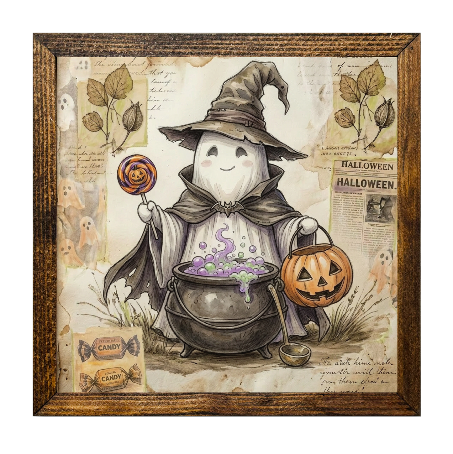 Cute Ghost Witch Brewing a Bubbling Potion